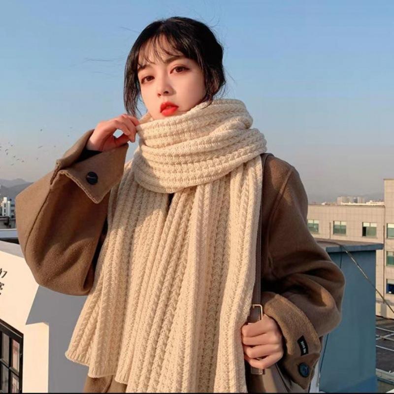 Scarf women's winter versatile warm couple student neck protection imitation cashmere knitted wool girls scarf senior sense men