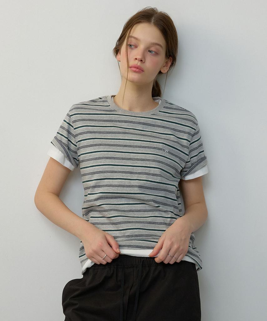 CITYBREEZE Multi-Stripe Short Sleeve T-Shirt_Melange Grey