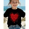 Europäische Größen Mädchen Rotes Herz Grafik-T-Shirt, Sommer Süßes Rundhals-Spleiß-Kurzarm-Oberteil für Kinder, Urlaubsfeier Geburtstagsgeschenk,