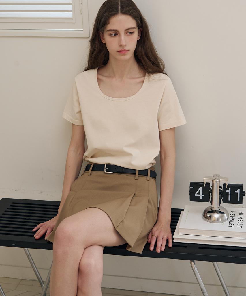Deuloupisumeon Supima Silket U-Neck Short Sleeve T-Shirt [Beige]