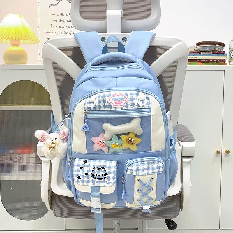 Schoolbag New Schoolbag Female Japanese Ins Cute Dopamine Contrasting Color College Style Primary and Secondary School Students Multi-compartment 