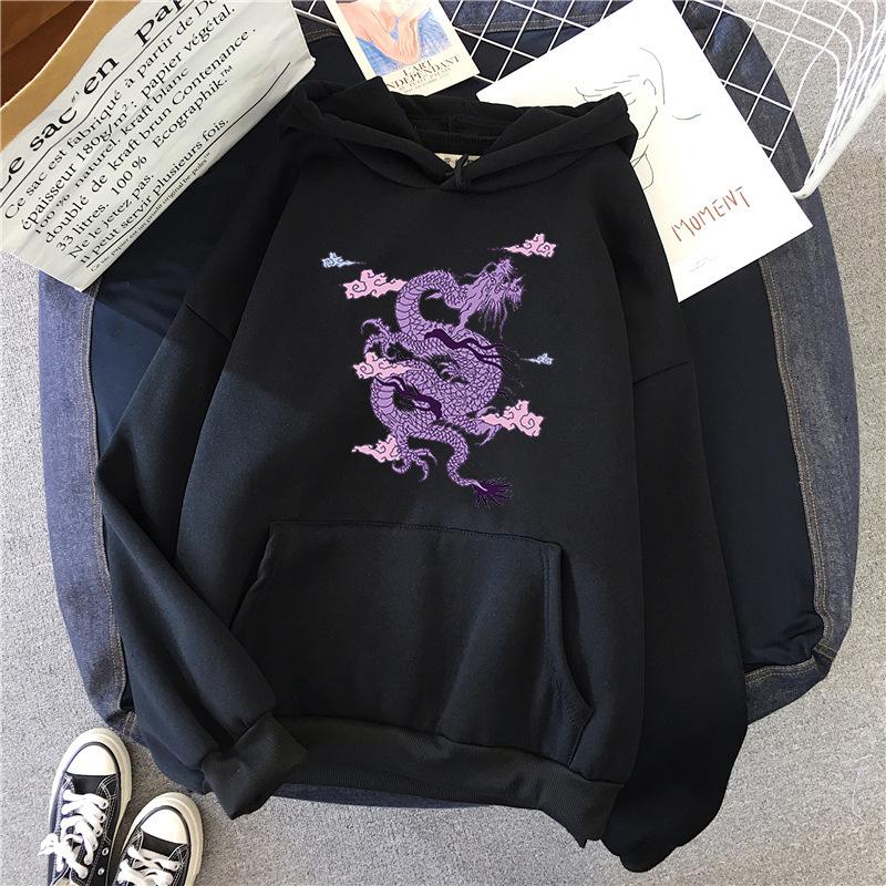 Dragon Print Sweatshirt Women Hoodie Cute Hip Hop Oversized Kawaii Womens Tops Clothes Oversized Crewneck