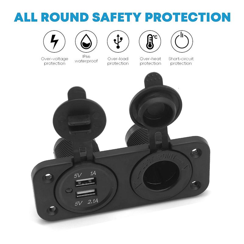 Automobilinis lizdo skirstytuvas 12V Dvigubas USB įkroviklis Maitinimo adapterio lizdas automobiliui, laivui, jachtai, motociklui, motoroleriui, RV, „pasidaryk pats“ rinkinys