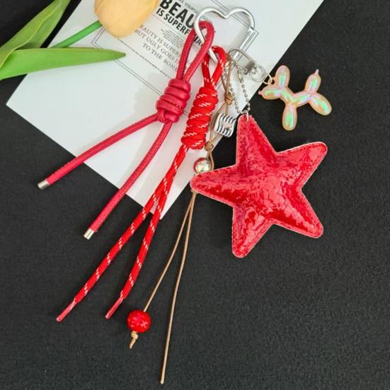 Keychain Pendant Matte-Glossy Finish Imitation Leather Five-Pointed Star Key Chain with Metal Heart Buckle Backpack Accessory