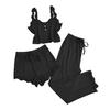Women's 3 Piece Pajamas Set Ribbed Knit Lace Trim Cami Shorts And Pants