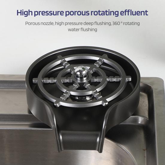 Kitchen Sink Glass Rinser High Pressure Powerful Spraying Jets Hands-Free Operation 360-degree Rotating Cup Rinser Sink Attachment