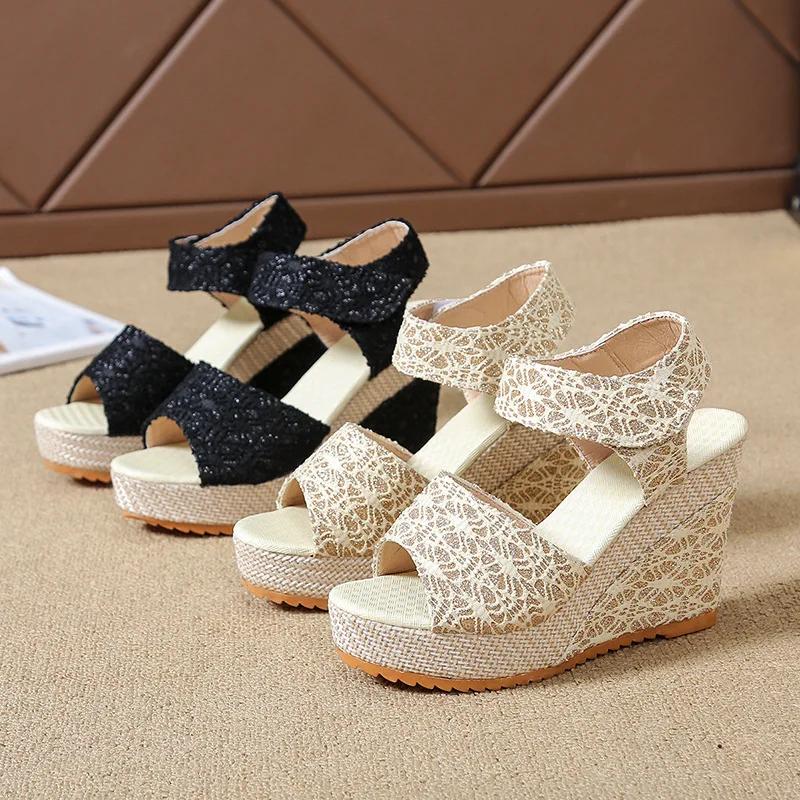 Fashion Ladies New Fish Mouth Shoes Fashion Wedges Mesh Sandals Women Peep Toe Platform High Heel Sandals Sexy Dress Women Sandalias