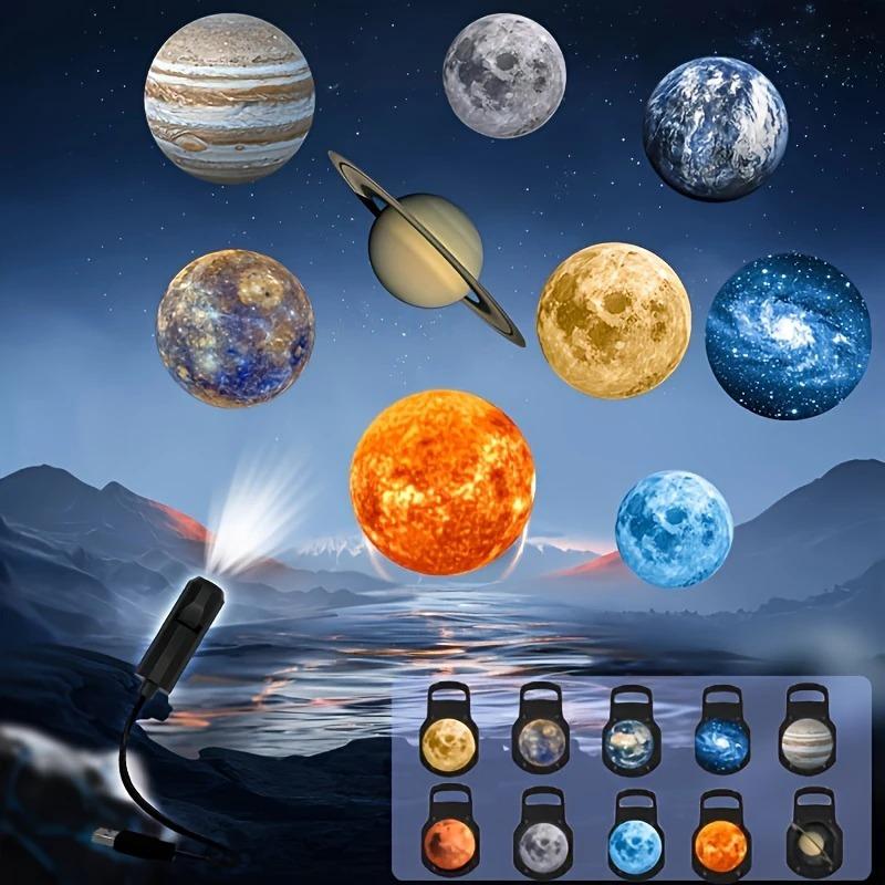 3/6/10PCS Projection Patterns LED Planet Projector Light Rotates 360 Degrees Earth,Mercury,Mars Saturn for Gift,Room Decoration