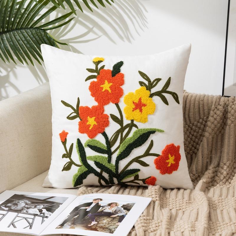 45x45cm Flower Embroidered Pillow Cover Rural Style Home Sofa Pillowslip Bedhead Cushion Office Chair Lumbar Mat Easy To Clean Pillowcase Without Core