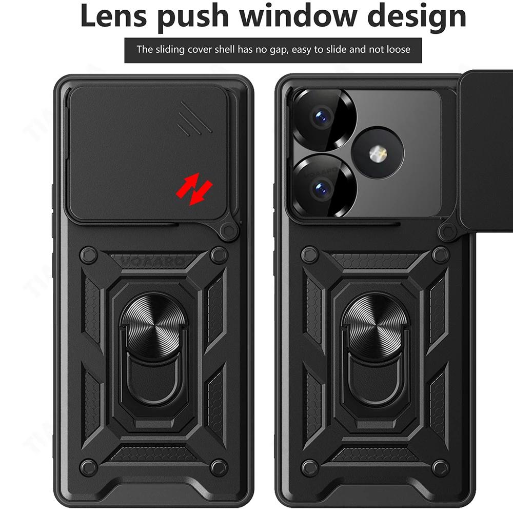 Pouzdro Slide Lens Armor Funda pro Redmi 13 4G pro Redmi Turbo 3 Note 13R POCO M6 F6 Pro 5G Magnetický kroužek s držákem a krytem
