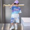 Jongens Losse Casual Sets Zomer Tiener Kleurverloop T-shirts+Shorts 2 Stuks Grote Kinderen Sport Kledingpakken met Korte Mouwen Kinderen Print Outfit