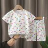 Kids Cotton Short Sleeve 2Pcs Set, Summer Shoulder Snap T-shirt & Shorts for Toddler Boys Girls