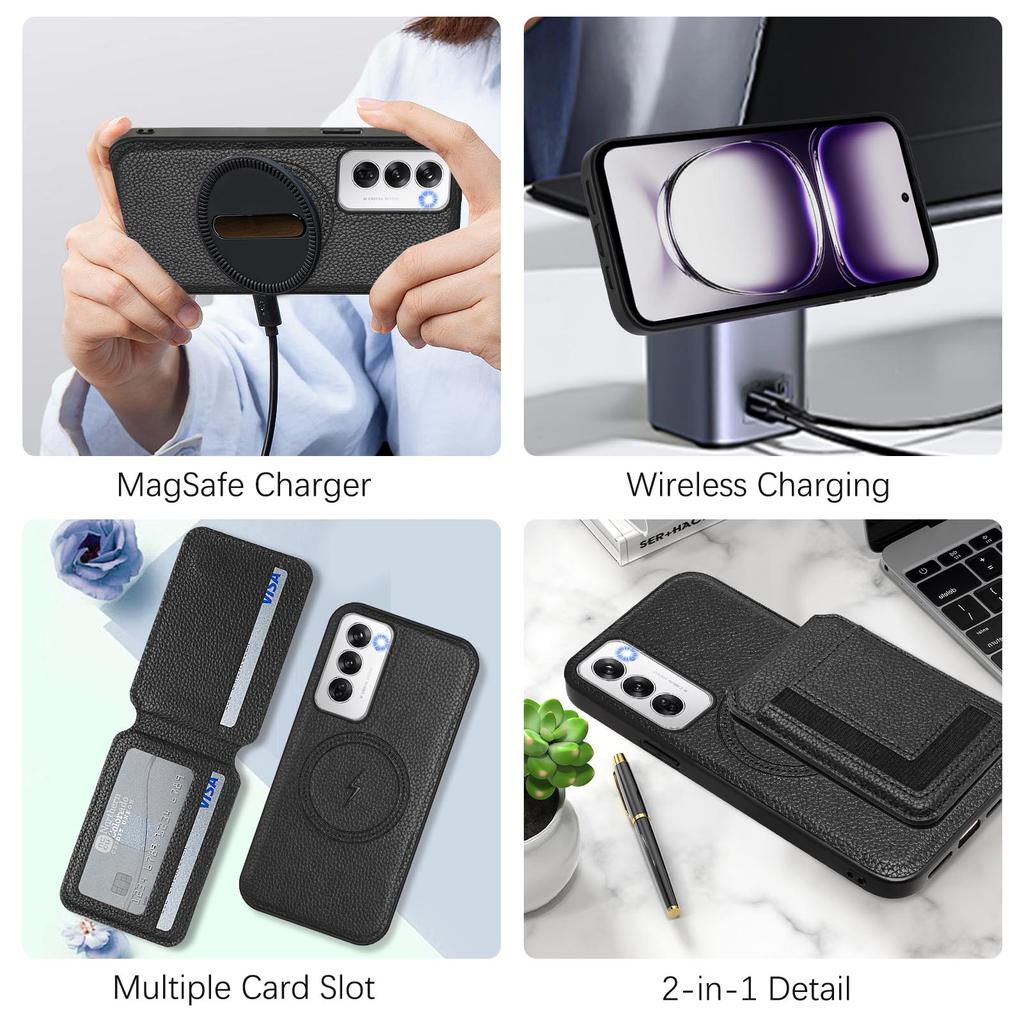 Magsafe 2 viename nuimamas OPPO piniginės dėklas su kortelių laikikliu, magnetiniu stoveliu, PU odos atverčiamas dangtelis, skirtas Realme 13 Pro/OPPO Reno 12 Pro/OPPO A3 Pro