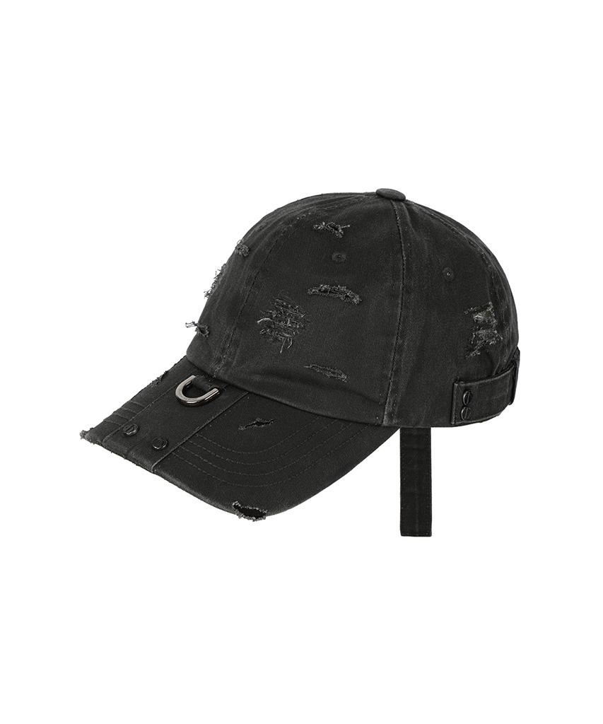 Teulimingbeodeu Destroyed Metal Detail Long Strap Cap [ Charcoal ]