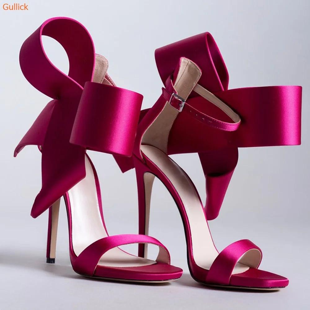Large Butterfly Knot Stiletto Heel Sandals One Word Belt Open Toe Women Stage Shoes Ankle Strap Summer Wedding Heels Sandals