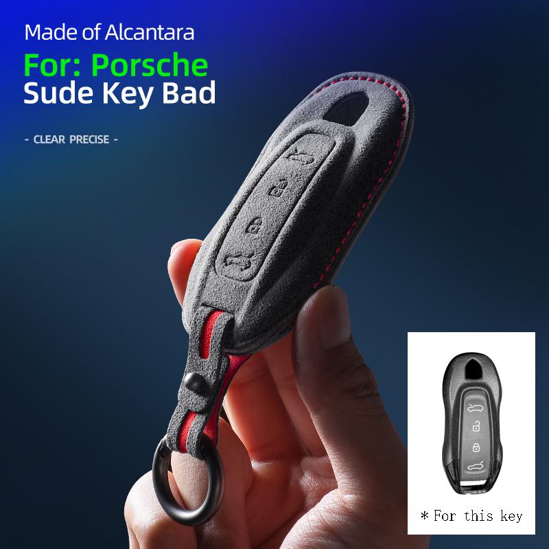 Alcantara Suede Key Fob Cover With Keychain Fits Porsche Macan 4 Ev Electric Model   Taycan  Key Shell Accessories