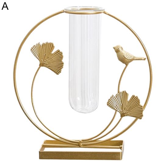 Bloemenvaas Scandinavische Stijl Elegante Staande Gouden Bloemen Hydroponische Glazen Vaas Huishoudelijke Artikelen