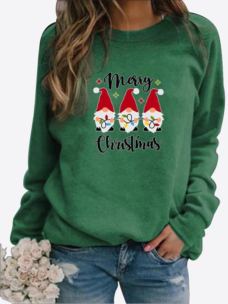 Herbst und Winter Damen Weihnachten Thema Druck Pullover Rundhals Langarm Casual Sweatshirt Plus Size Top