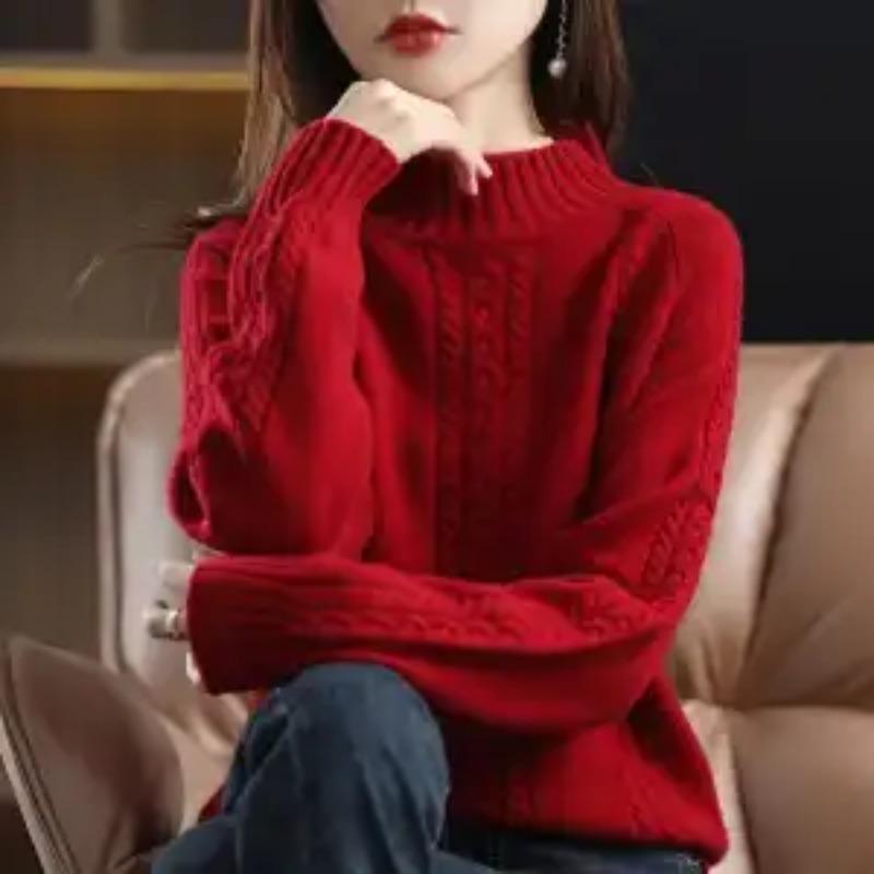Autumn Winter Half Turtleneck Sweater Women's Pullover Outer Wear New Twist Top Bottoming Casual Thick