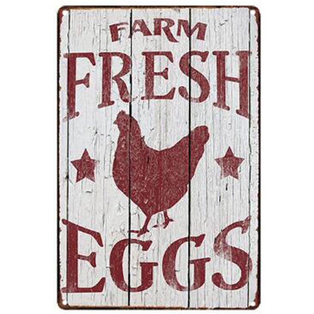 Mfoever Farm Fresh Eggs Metal Tinplate Sign Poster Chicken Egg Shabby Chic Tin Signs Metal Plate Xcm