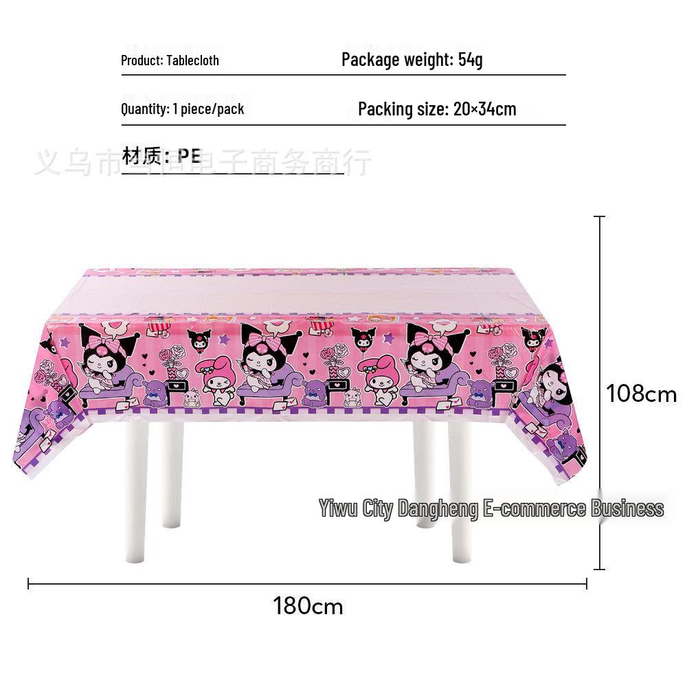 Kuromi & My Melody Birthday Party Decoration Set: Plates, Flags, Tablecloth, Cutlery
