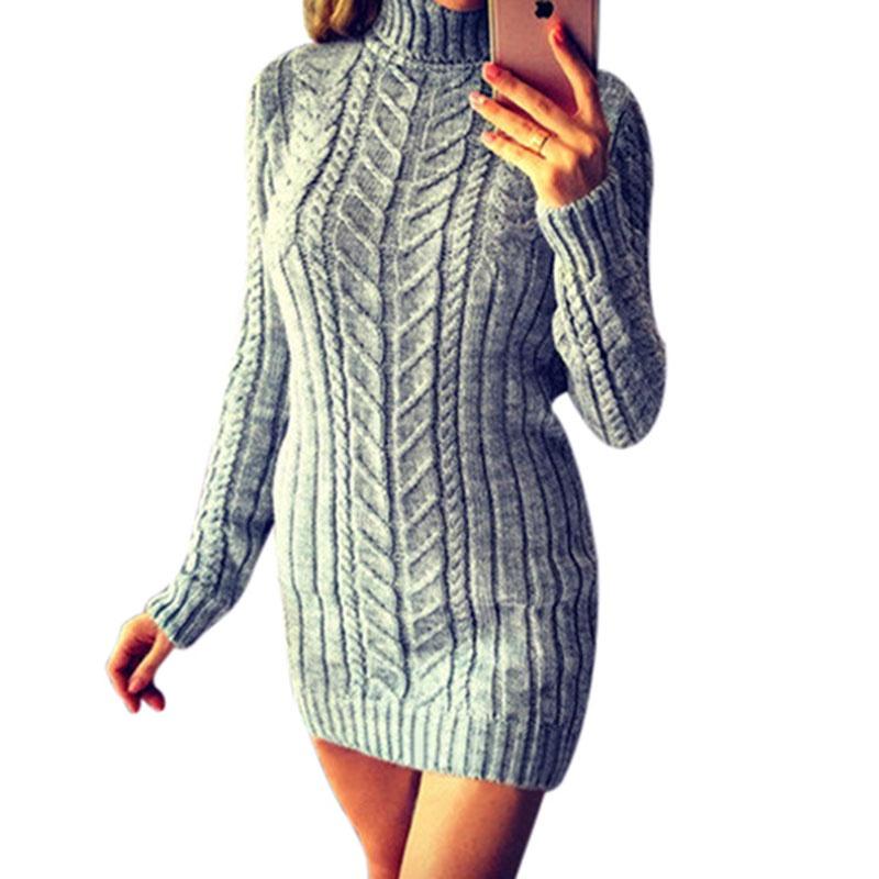 Sexy Autumn And Winter Knit Dress Slim Fit And High Collar Twist Design