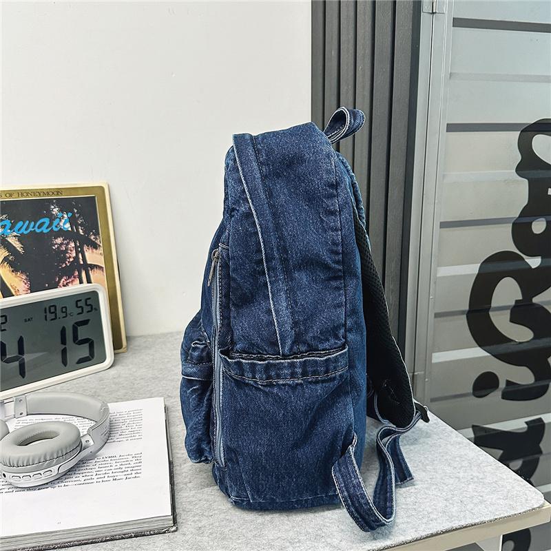 Denim Backpack Casual Style Unisex School Bag Fashionable Travel Rucksack