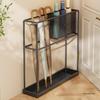 Wrought Iron Umbrella Stand: Compact Doorway Storage Rack & Draining Shelf