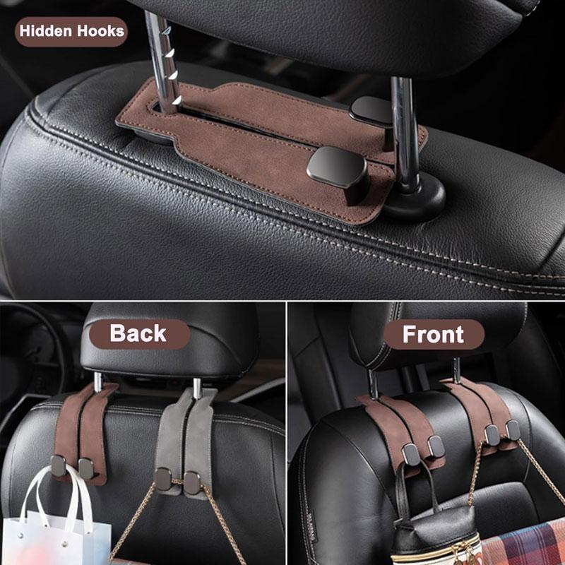 2 In 1 Quality Car Headrest Hook Premium Suede Rear Seat Hanging Dual Hook Large Load-Bearing Alloy/ABS Hook Hanger Universal