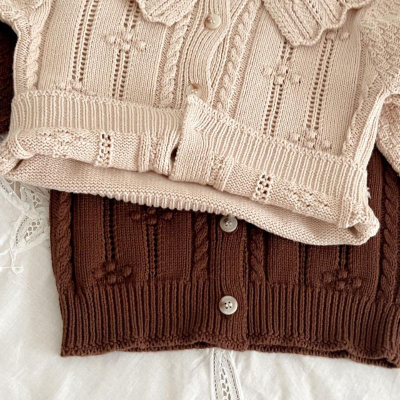 Autumn Girl Baby Sweater Cotton Yarn Doll Neck Knitted Cardigan Cotton Yarn Versatile Fashionable Children's Coat