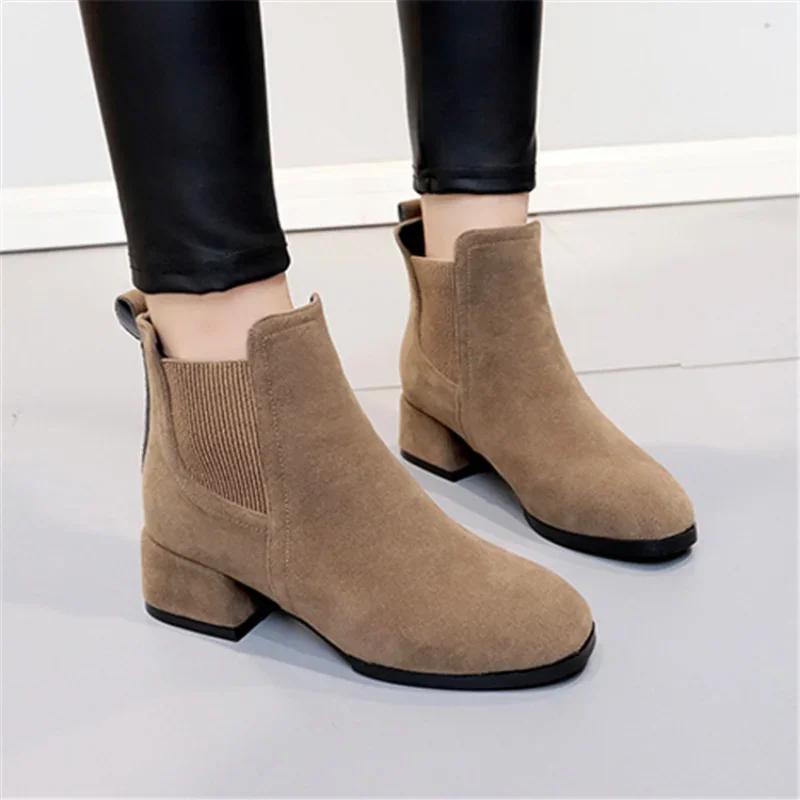 2024 Autumn Winter New Women's Wild Short Boots Round Head Comfortable Suede Boots Women's Simple Sets of Boots Mujer