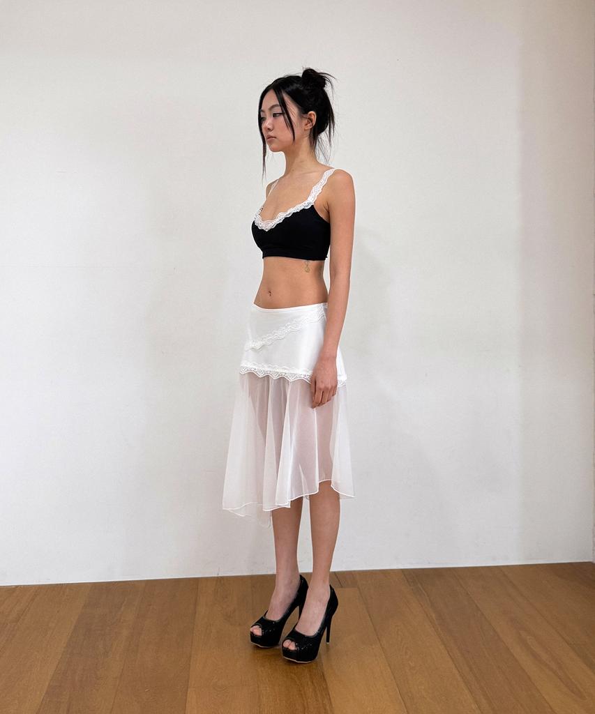 Binaj Lace Diagonal See-Through Skirt Cover-Up (White)