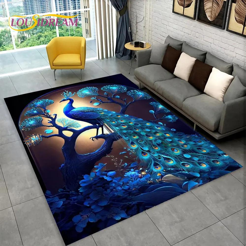 3D-Teppich mit exquisitem Pfauentier-Motiv, Teppich für Zuhause, Wohnzimmer, Schlafzimmer, Sofa, Fußmatte, Küchendekoration, rutschfeste Fußmatten
