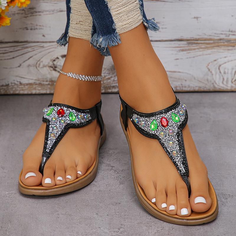 Lucyever Zomer Clip Teen Kristal Sandalen Vrouwen Casual Instapper Platte Hakken Bohemien Sandalen Vrouw Antislip Platform Strand Schoenen