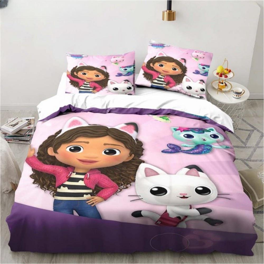 Gabby's Dollhouse Bettwäsche-Set Cartoon Kissenbezüge Bettbezug Für Mädchen Kinder Geschenk Sing Twin Full Queen Süß Kawaii 3D Bettbezug
