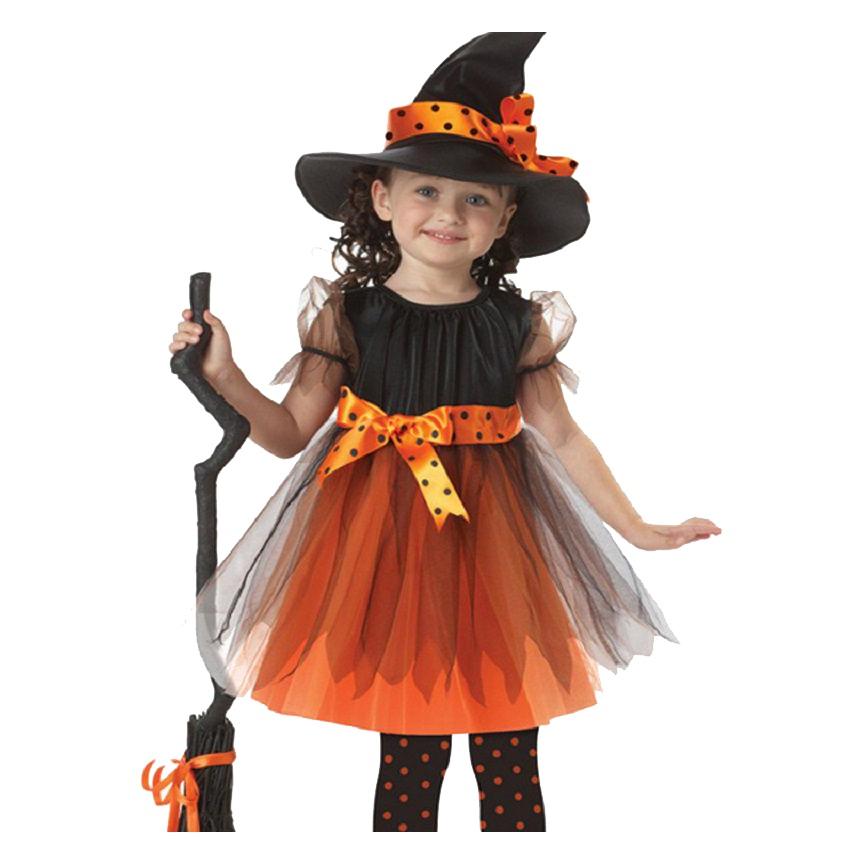 Enchanting Children Halloween Cosplay Witch Costume For Baby Girls With Bow Decoration