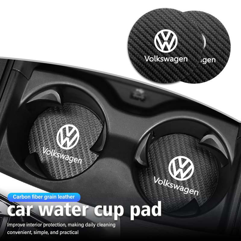 For Volkswagen VW 2pcs Carbon Fiber Car Cup Mat Non ZZ47 Slip Water Cup Coaster Scirocco Passat Polo B5 B6 B7 CC Tiguan Sharan Touran