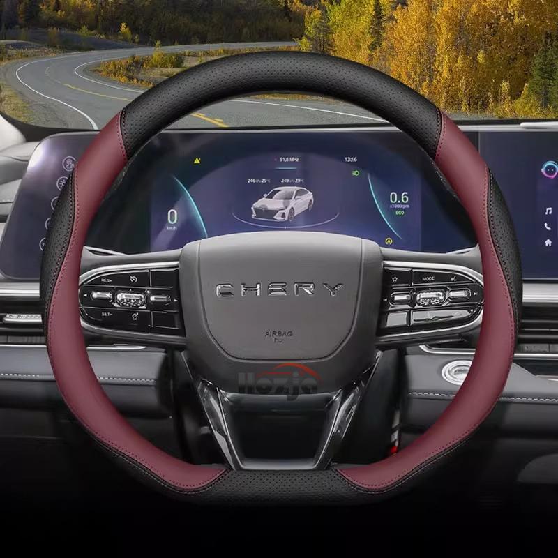 Leather Car Steering Wheel Cover for Chery Tigo 7 8 Plug In Pro Max SE   2024 2025 2026 Interior Accessories