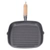 Grill Pan Multipurpose Prevents Stick Quadrate Cast Iron Steak Pan with Wooden Handle for Bacon