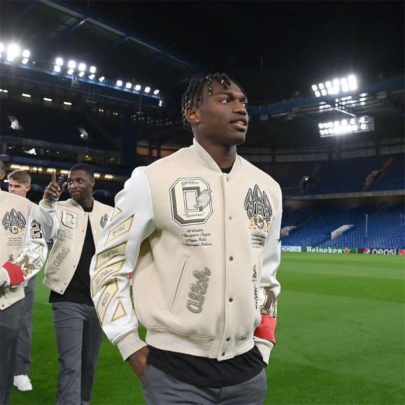 Tide Merk AC Milan Geborduurde Leren Mouw Veelzijdige Baseball Jas