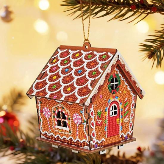 DIY Gingerbread House Rhinestone Painting Kit Christmas 3D Rhinestone Art Puzzle Hanging Ornament for Beginners And Adults Holiday Decor