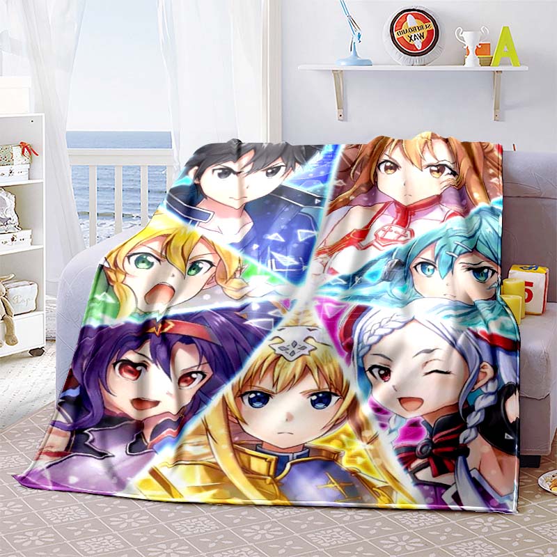 The 3D printed "Sword Art Online" flannel blanket is warm, comfortable, and soft, suitable for use in bedrooms, beds, sofas, 001