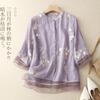 Women'S Cotton Linen Floral Shirts Summer 2026 New Embroidery Chinese Style Blouses Loose Blouse Top Half Sleeve Clothing