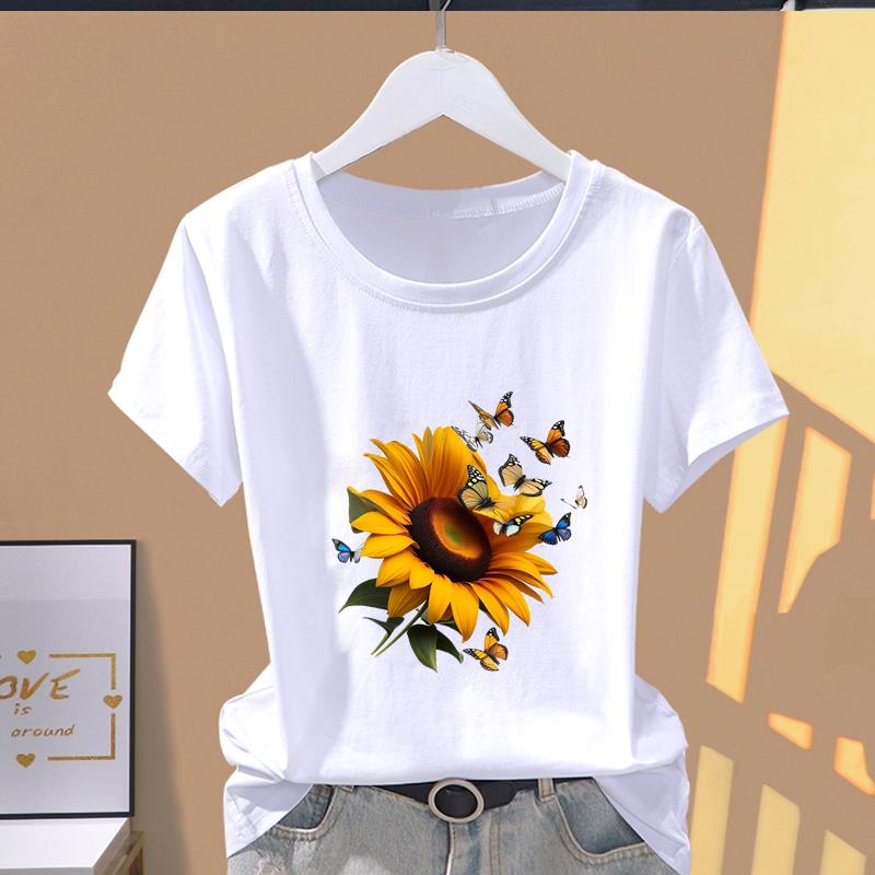 (Asian Size) Short Sleeve T-shirts T Butterfly 90s Cute Trend Lovely Clothing Casual Fashion Print Female Casual Women's Top Graphic Tee