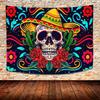 Trippy Skull Tapestry Psychedelic Mexican Sugar Skull Tapestry Botanical Flower Cactus Peach Skin Fabric Wall Art Tapestries for