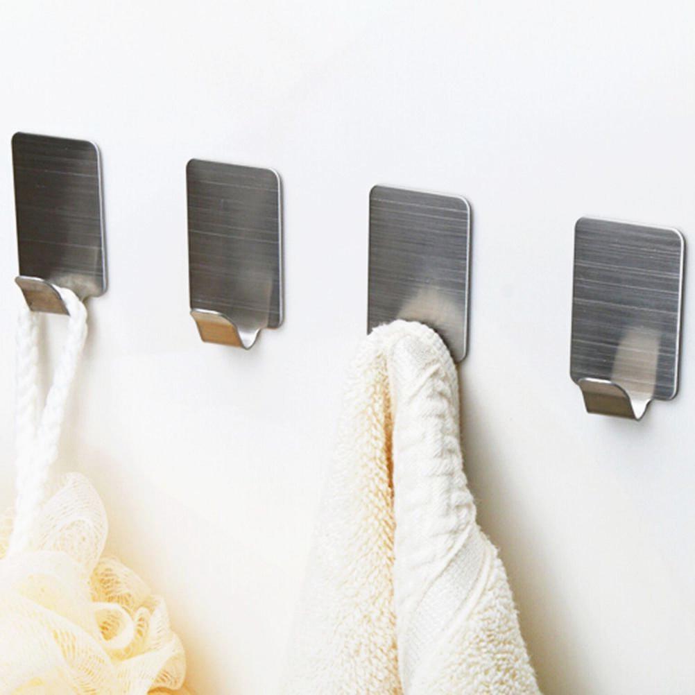 6pcs Stainless Steel Self-Adhesive Hook Bathroom Wall Door Towel Hanger KTY