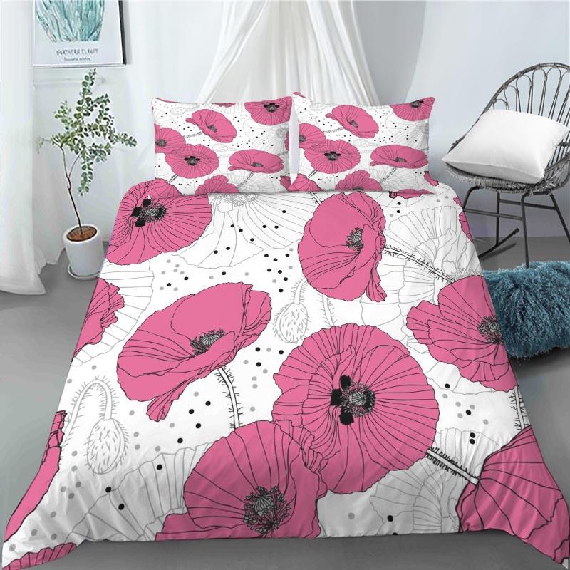 3D Rode Klaproos Dekbedovertrek King Queen Size Mooie Bloem Polyester Dekbedhoes met Kussenslopen Kinderen Volwassenen Huis Slaapkamer Decoratie
