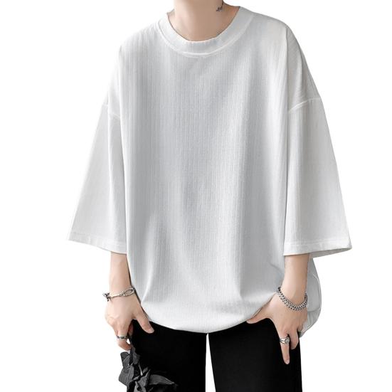 Męski T-shirt z Okrągłym Dekoltem Rękawy Trzy Czwarte T-shirt w Jednolitym Kolorze Styl Casual Luźny Krój Koszulka na Ulicę Podróż Wakacje