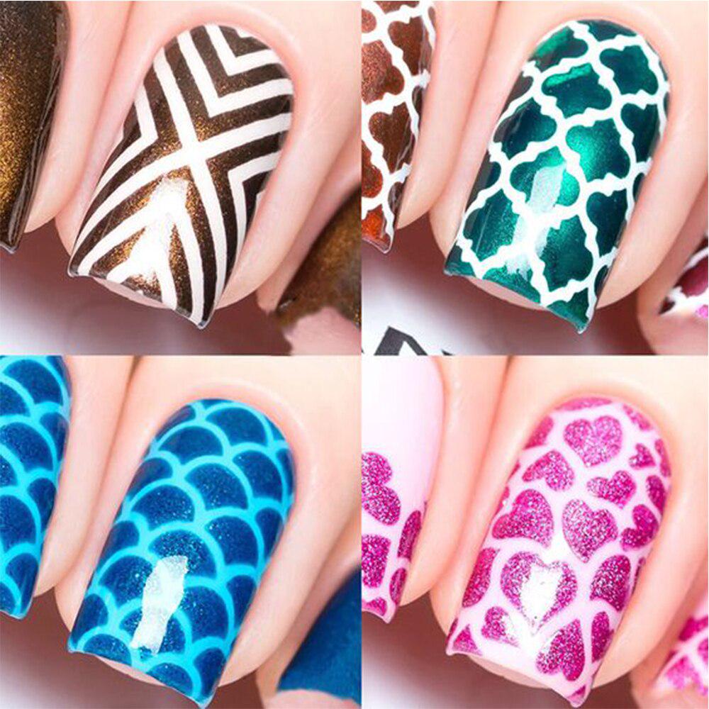 12 Tips/sheet DIY Vinyls Nail Stencil 24 Styles Laser Silver Nail Art Stickers Stamp Template Manicure Pattern Tool
