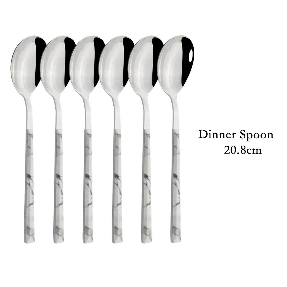 6/30Pcs White Silver Dinnerware Set Knife Fork Coffee Tea Spoon Cutlery Set Stainless Steel Silverware Kitchen Tableware Set